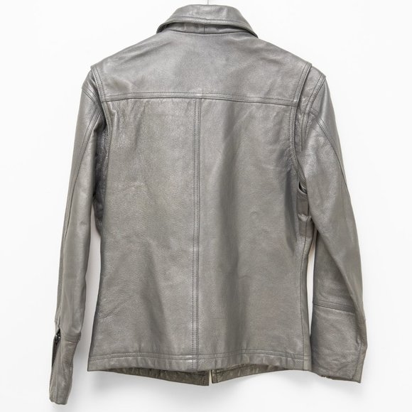 Harley Davidson Genuine Leather Jacket Motorcycle Biker Grey Silver Size Small - Picture 2 of 12